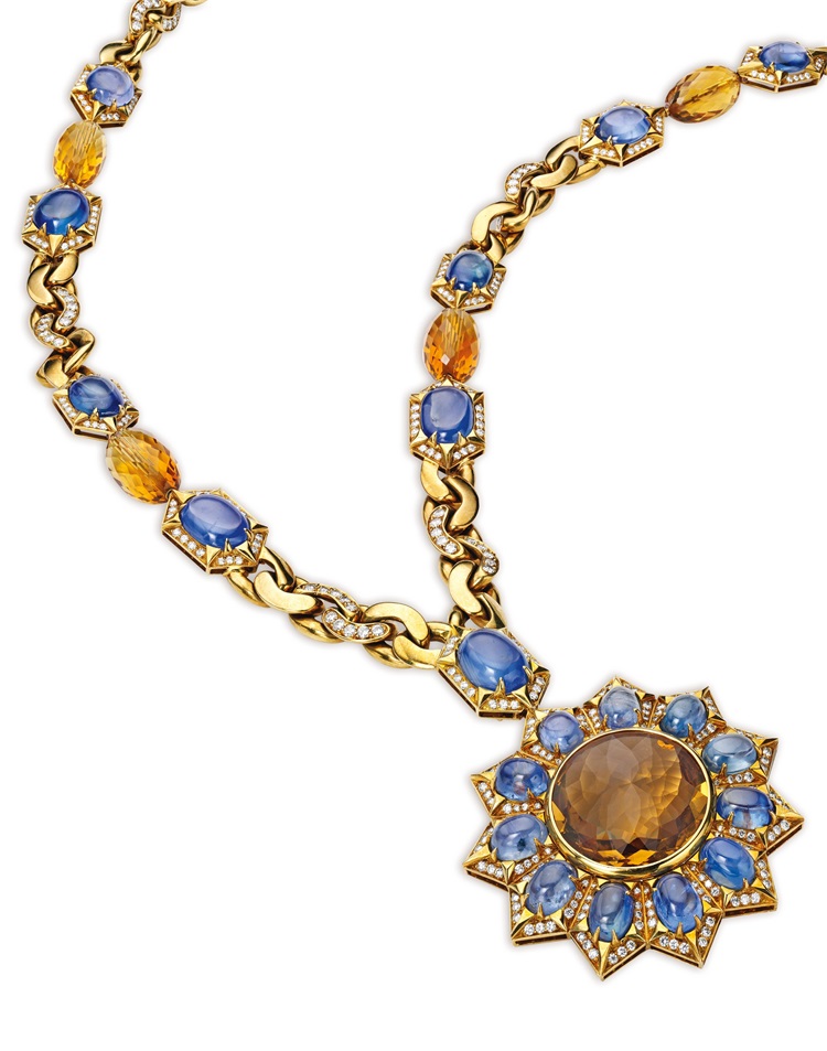 Gold， Sapphire, Citrine and Diamond Pendant-Necklace, Bulgari